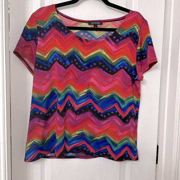 Notations multicolored Chevron short sleeve Top Size L - Picture 1 of 3